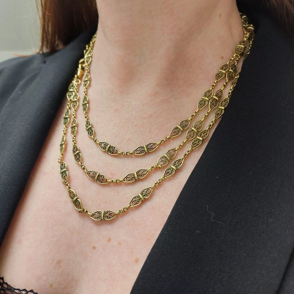Antique French 18ct Gold Longuard Chain Necklace