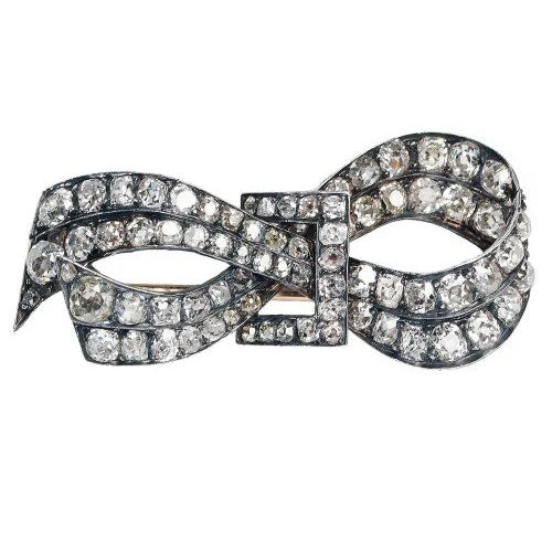 Antique French 6ct Old Mine Cut Diamond Bow Brooch