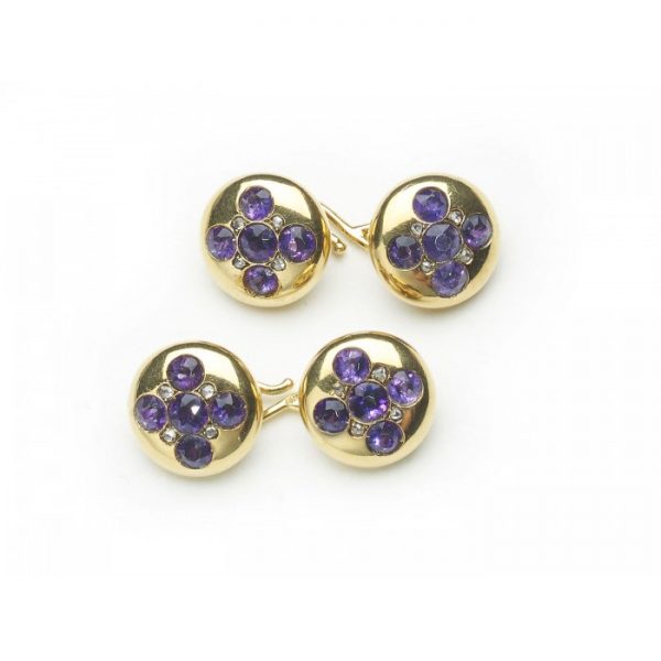 Antique French Amethyst and Diamond Gold Cufflinks