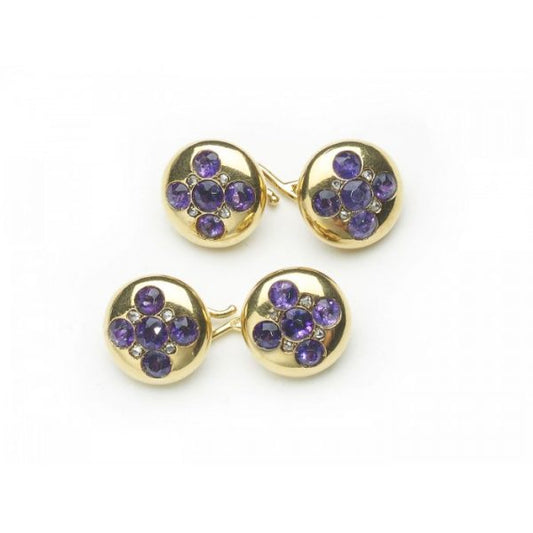 Antique French Amethyst and Diamond Gold Cufflinks