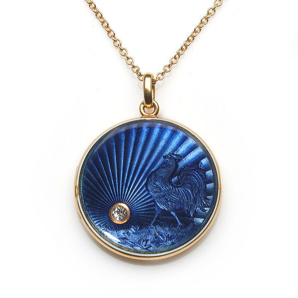 Antique French Blue Enamel and Diamond Locket Pendant