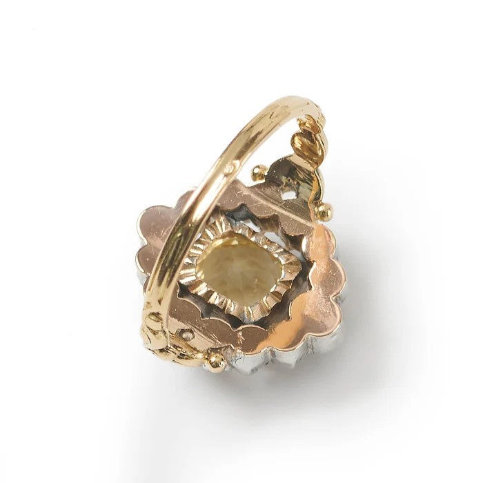 Antique French Cushion Cut Citrine and Old Cut Diamond Cluster Ring dating from the Louis Philippe I period crafted in the Georgian style