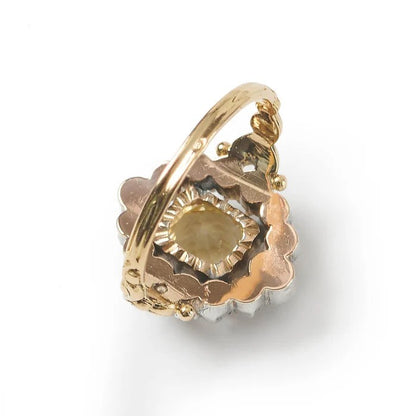 Antique French Cushion Cut Citrine and Old Cut Diamond Cluster Ring dating from the Louis Philippe I period crafted in the Georgian style