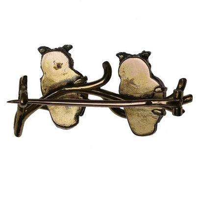 Antique French Diamond Owl Brooch with Garnet and Emerald