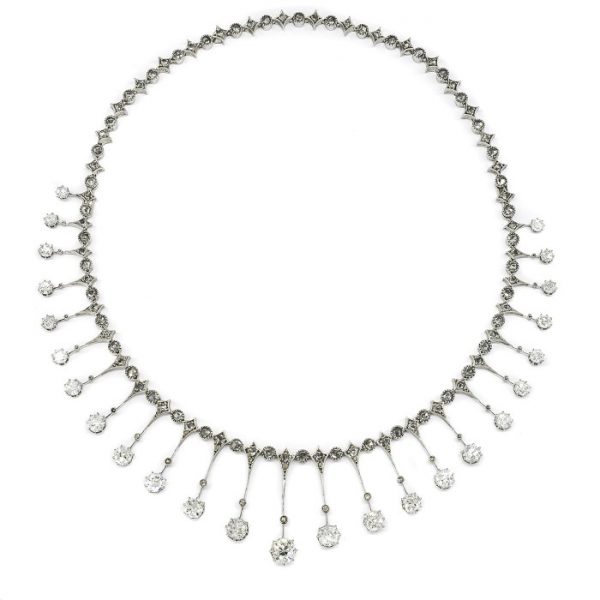 Antique French Diamond Fringe Necklace Circa 1900