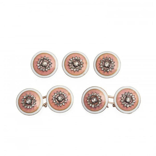 Antique French Enamel and Diamond Cufflinks Dress Set