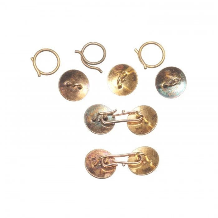 Antique French Enamel and Diamond Cufflinks Dress Set, rose cut diamond clusters on pink guilloché enamel discs with white enamel border