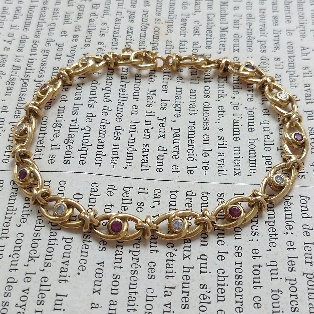 Antique French Ruby and Diamond Gold Link Bracelet