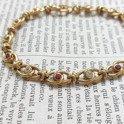 Antique French Ruby and Diamond Gold Link Bracelet