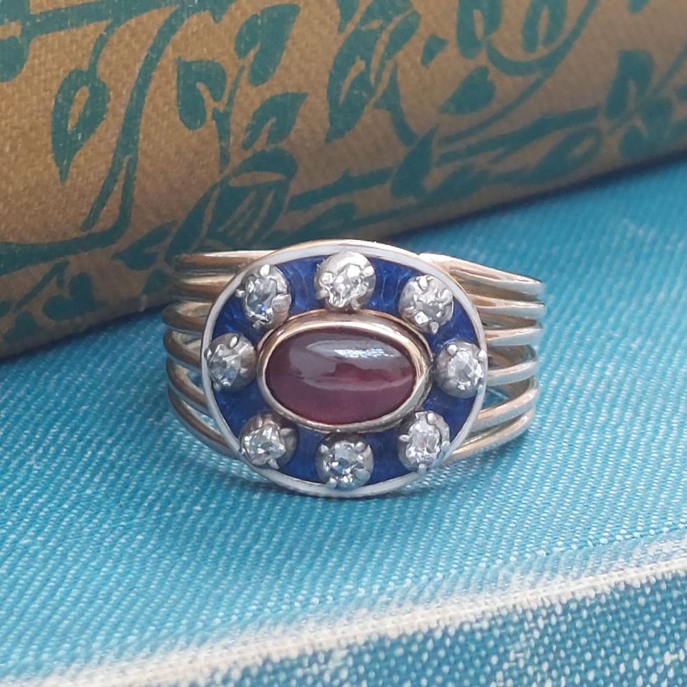 Antique Garnet and Firmament Diamond Ring