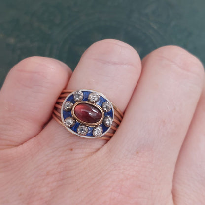 Antique Garnet and Firmament Diamond Ring