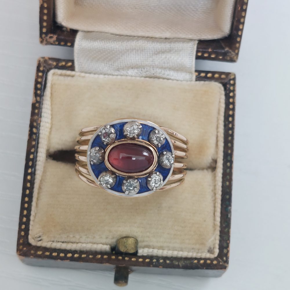 Antique Garnet and Firmament Diamond Ring