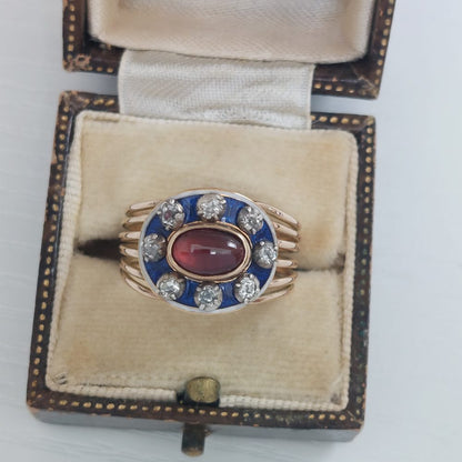Antique Garnet and Firmament Diamond Ring