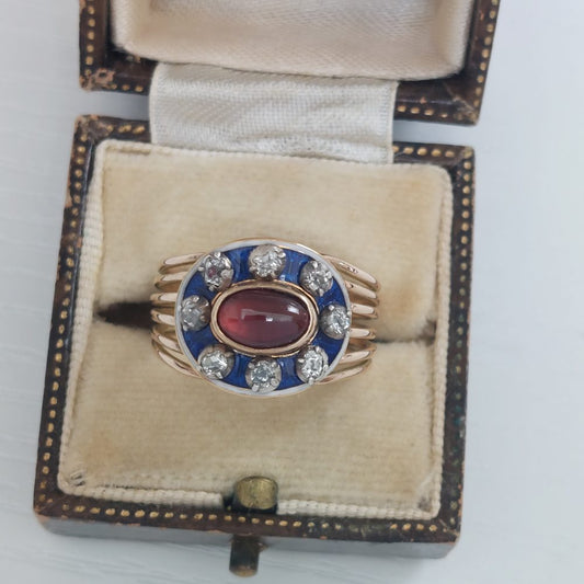 Antique Garnet and Firmament Diamond Ring