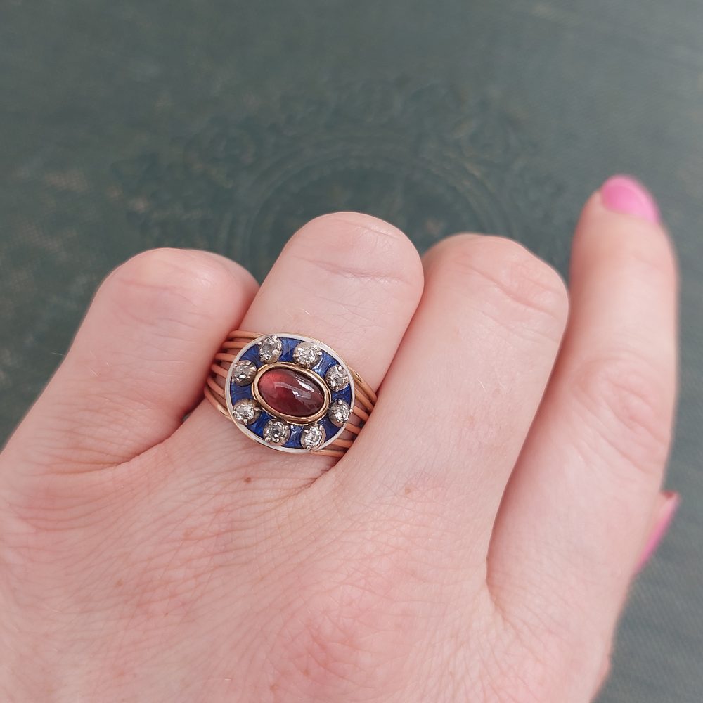 Antique Garnet and Firmament Diamond Ring