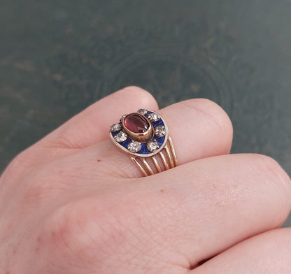 Antique Garnet and Firmament Diamond Ring