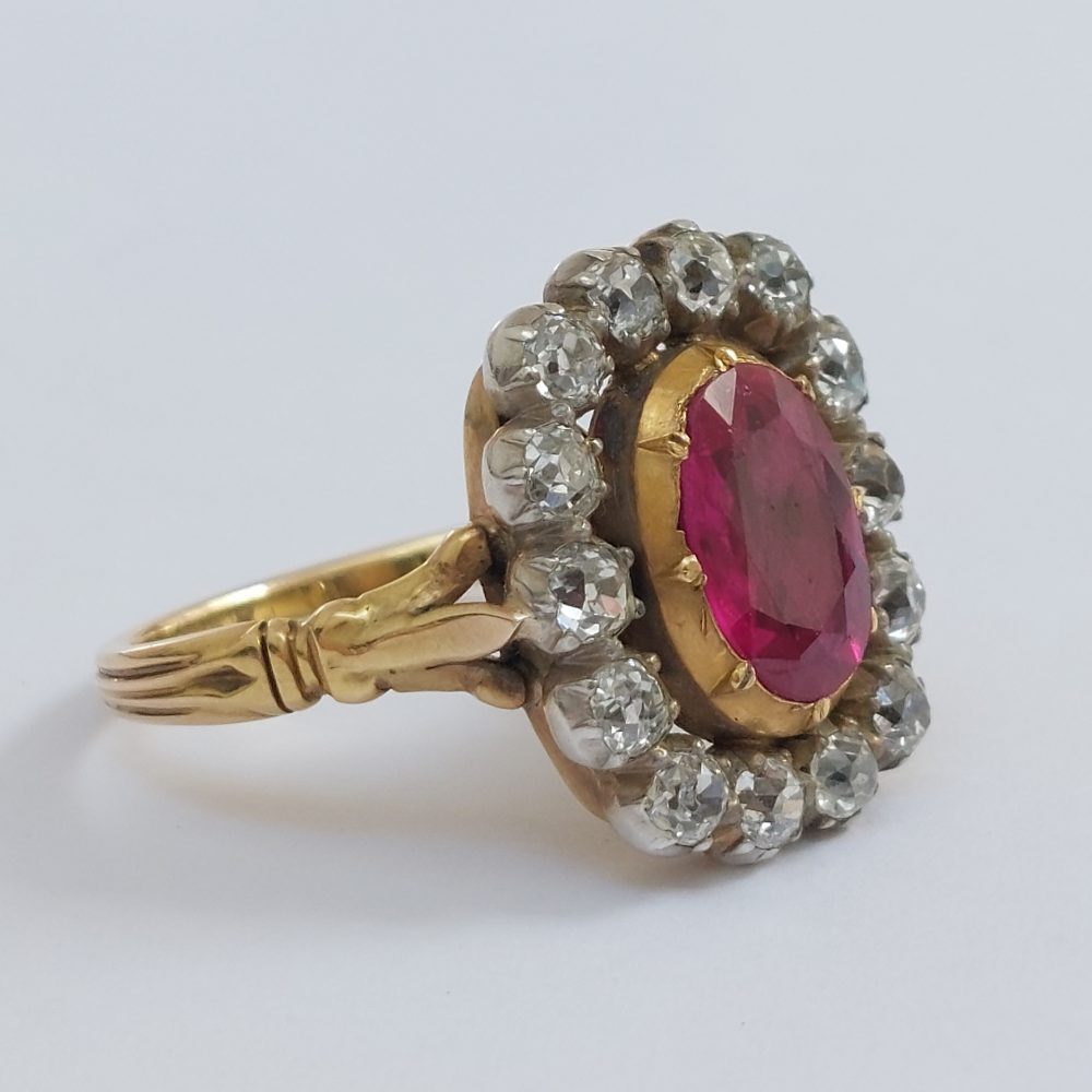 Antique Georgian Burma Ruby and Old Cut Diamond Ring