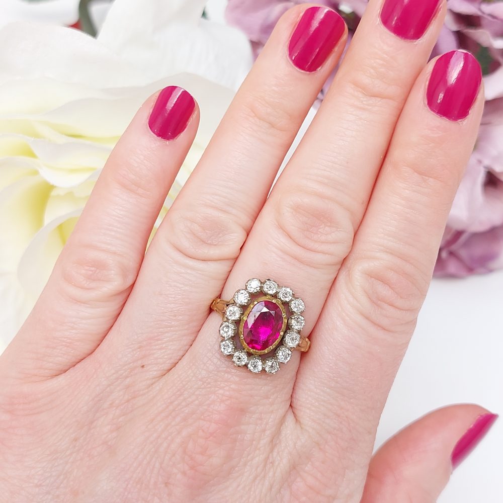 Antique Georgian Burma Ruby and Old Cut Diamond Ring PU10