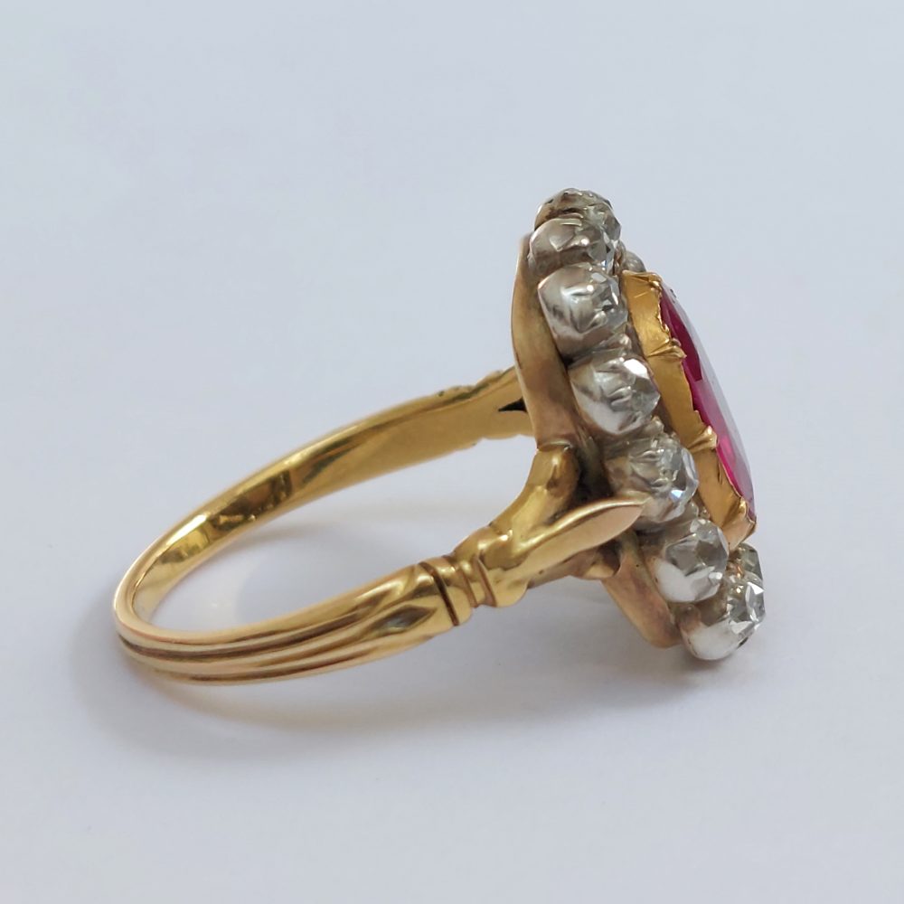 Antique Georgian Burma Ruby and Old Cut Diamond Ring