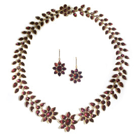 Antique Georgian Floral Garnet Necklace And Earrings