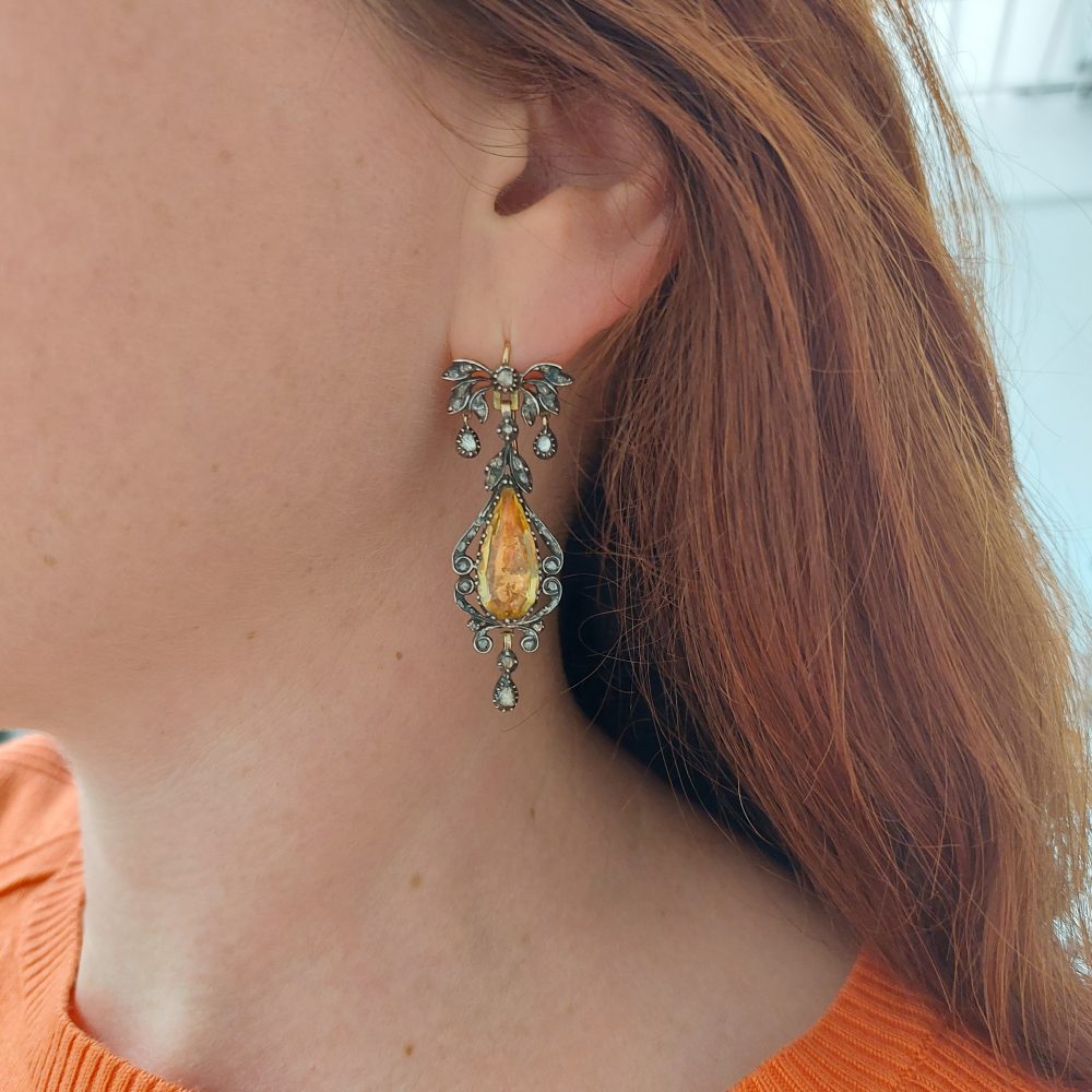 Antique Georgian Foiled Crystal and Diamond Pendeloque Earrings