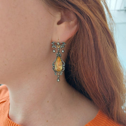 Antique Georgian Foiled Crystal and Diamond Pendeloque Earrings