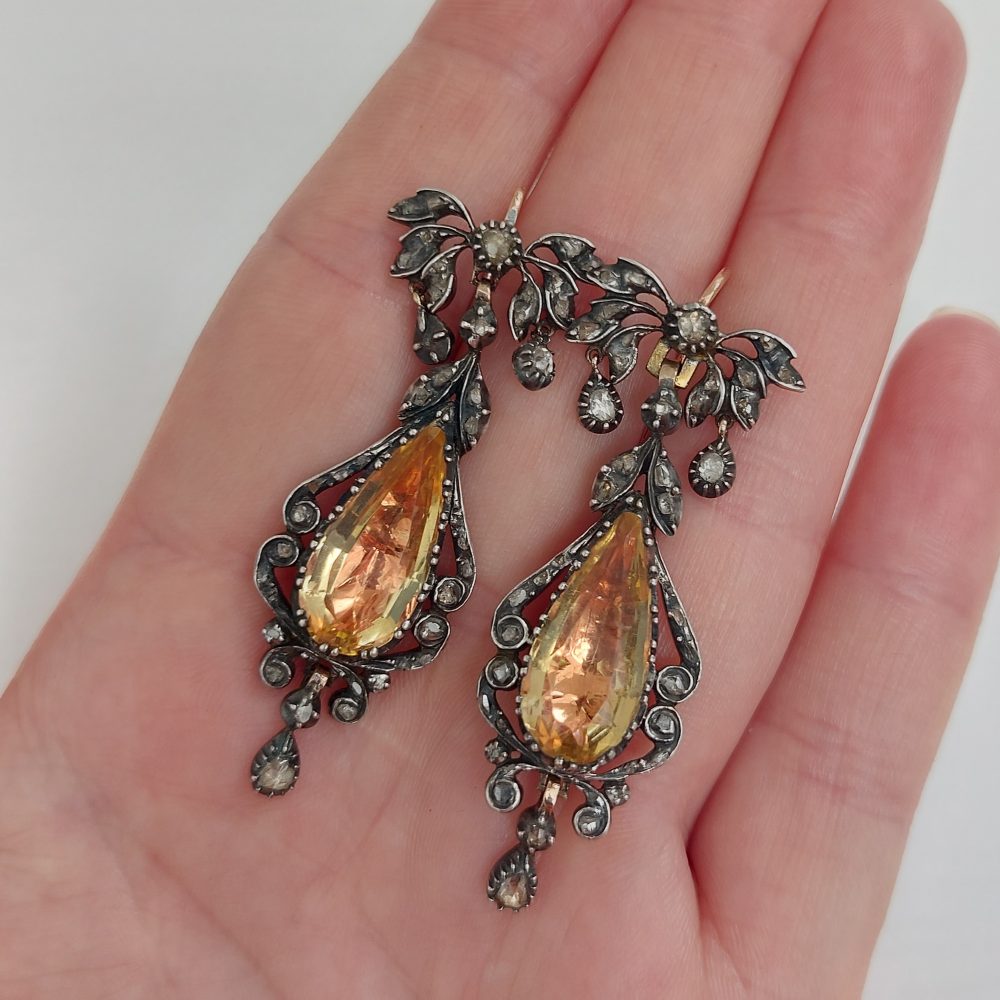 Antique Georgian Foiled Crystal and Diamond Pendeloque Earrings