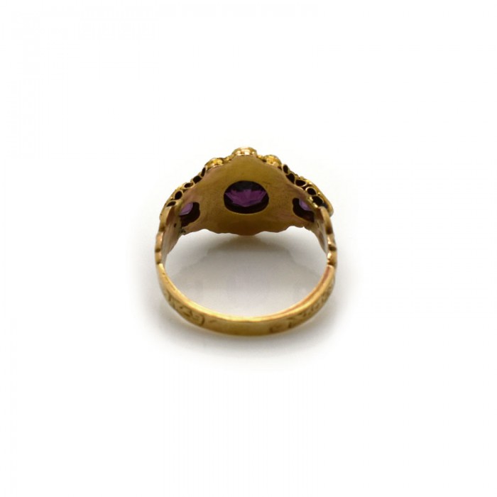 Antique Georgian Garnet Pearl Gold Ring