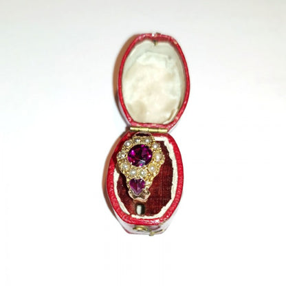 Antique Georgian Garnet Pearl Gold Ring