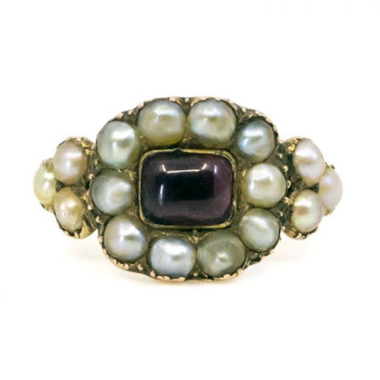 Antique Georgian Garnet and Pearl Ring