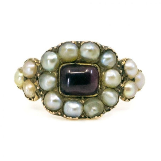 Antique Georgian Garnet and Pearl Ring