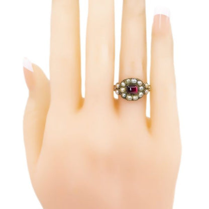 Antique Georgian Garnet and Pearl Ring