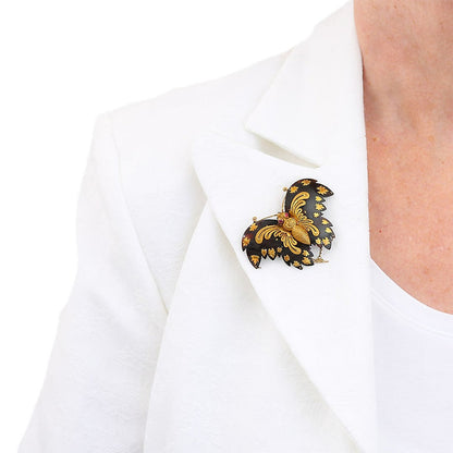 Antique Georgian Gold Filigree Tortoiseshell Pique and Ruby Butterfly Brooch