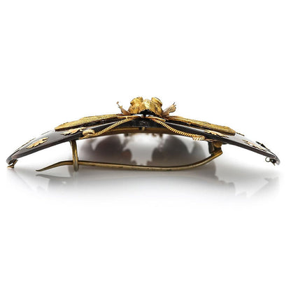 Antique Georgian Gold Filigree Tortoiseshell Pique and Ruby Butterfly Brooch