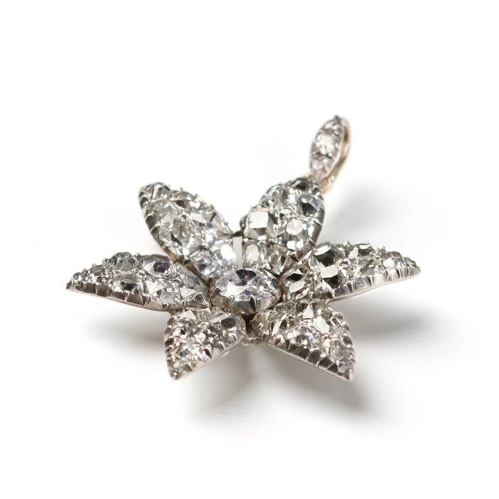 Antique Georgian Old Cut Diamond Flower Pendant, Late 18th century Circa 1790