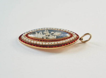 Antique Georgian Pearl and Red Enamel Pendant