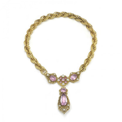 Antique Georgian Pink Topaz Pearl Cannetille Suite