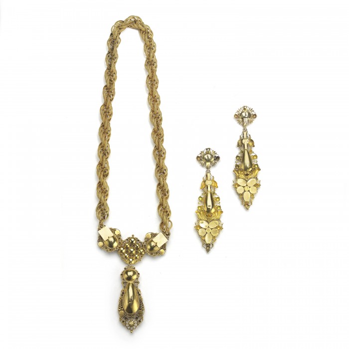 Antique Georgian Pink Topaz Pearl Cannetille Suite