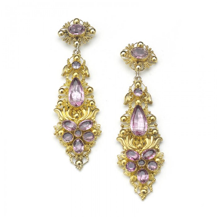 Antique Georgian Pink Topaz Pearl Cannetille Suite