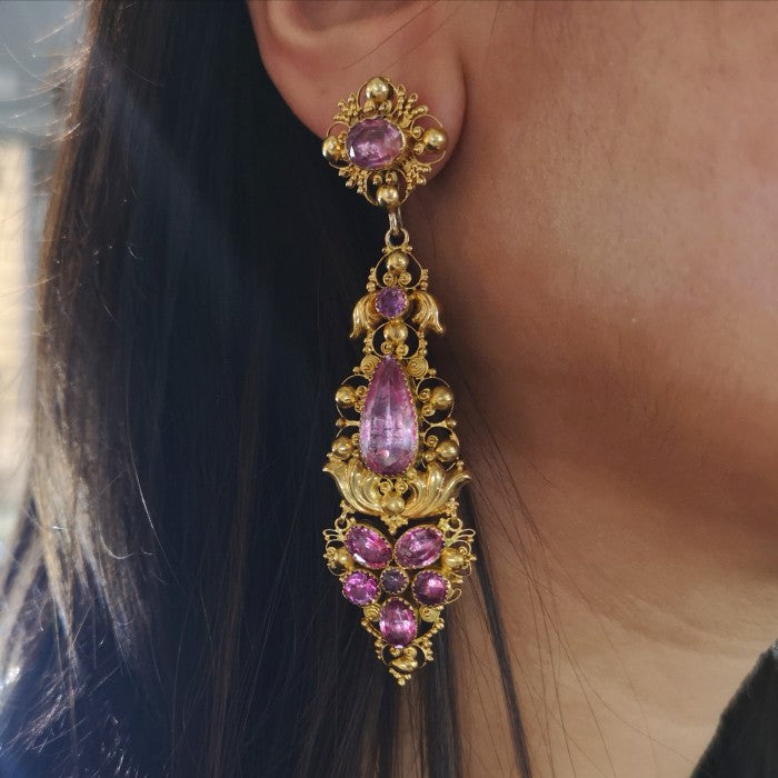 Antique Georgian Pink Topaz Pearl Cannetille Suite