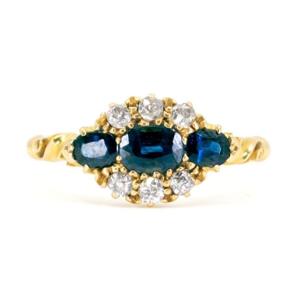 Antique Georgian Sapphire & Diamond Gold Cluster Ring