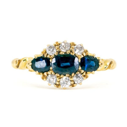 Antique Georgian Sapphire & Diamond Gold Cluster Ring