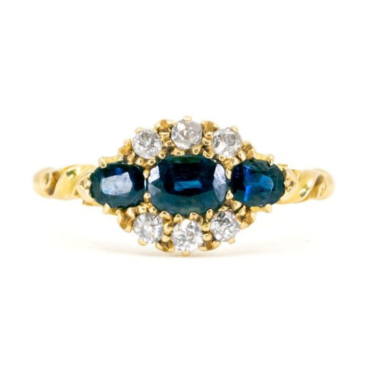 Antique Georgian Sapphire & Diamond Gold Cluster Ring
