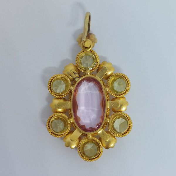 Antique Georgian Topaz and Pearl Gold Cannetille Pendant