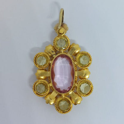 Antique Georgian Topaz and Pearl Gold Cannetille Pendant