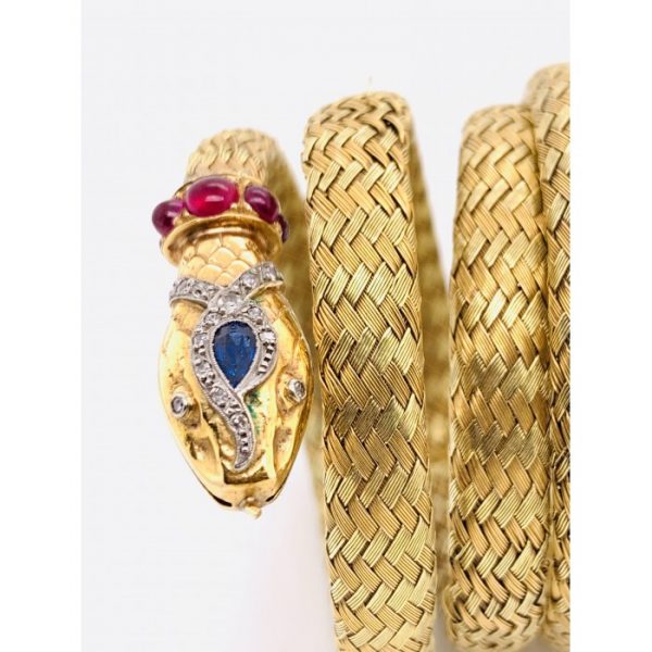 Antique Gold Coiled Snake Bangle Bracelet