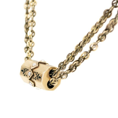 Antique Gold Enamel and Pearl Chain Necklace