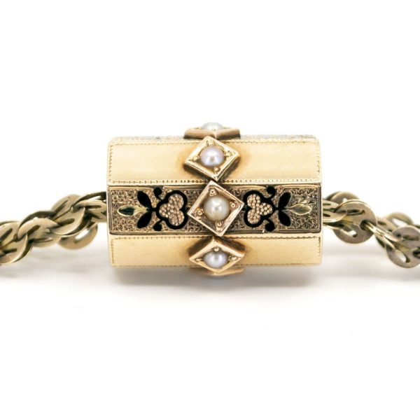 Antique Gold Enamel and Pearl Chain Necklace