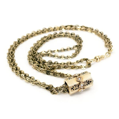 Antique Gold Enamel and Pearl Chain Necklace