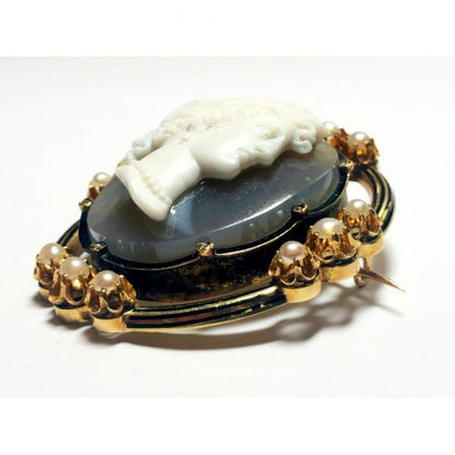 Antique Hard Stone Cameo Brooch